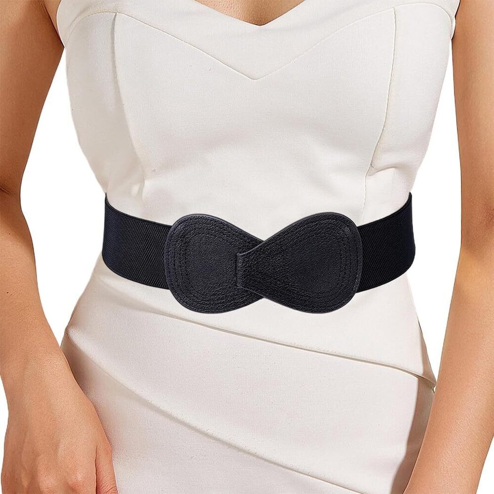 7874 Womens Stretchy Wide Belt Plus Size Leather Belts Elastic Dress